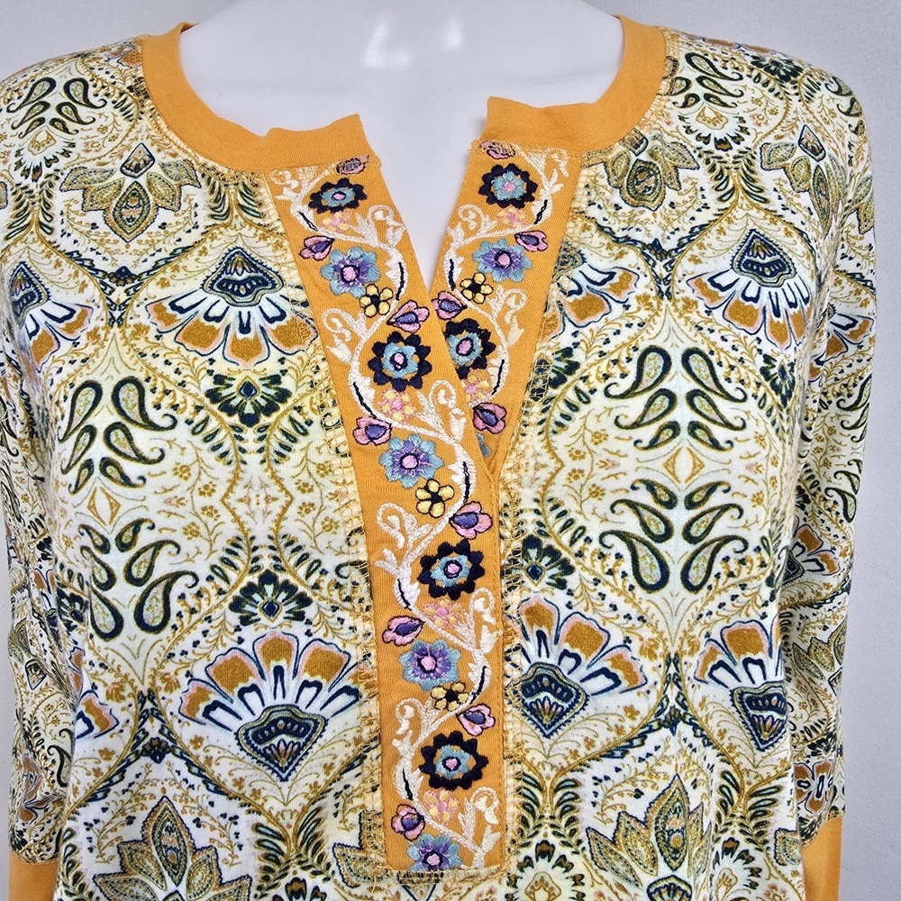 Avani Del Amour Shirt Embroidered Boho Top Long Slv Paisley Floral Size S NWT - Picture 3 of 8
